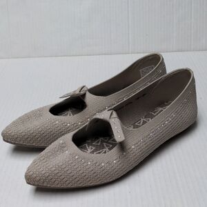 Skechers Textured Cable Knit Mary Jane Embellished Flats Gray Sz 10